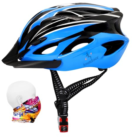 ioutdoor Erwachsene Fahrradhelm CE EN1078, EPS-Körper + PC-Schale, Robust und Ultraleicht, mit Abnehmbarem Visier und Polsterung, mit freiem Stirnband, Verstellbar Radhelm(56-62cm) (Blau Schwarz)