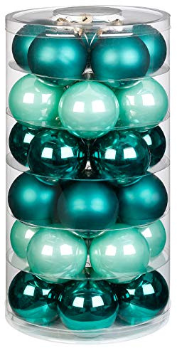 Inge Glas Weihnachtskugeln | Schöne Christbaumkugeln aus Glas | 30 Kugen in Dose | Christbaumschmuck Weihnachtsbaumschmuck Weihnachtsbaumkugeln (Green Emerald | Mint Petrol Glanz/matt)
