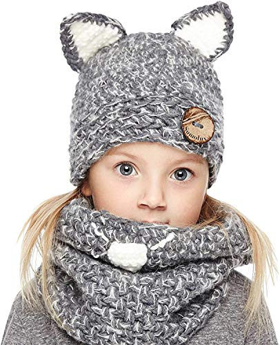 Genfien Kinder Winter Strickmütze Wolle Gestrickte Hüte Schals Kapuze Mönchskutte Beanie Mützen Für Kinder Junge Baby Mädchen Schalmütze Warme
