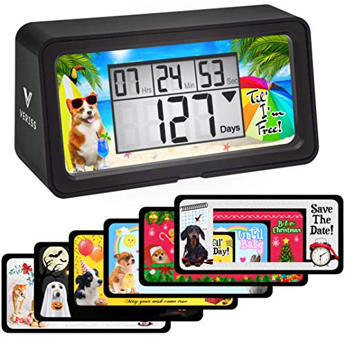 Veriss Digital 9999 Days Countdown Clock Timer with Backlight - Count Down Your Retirement, Wedding, Christmas, Vacation and All Calendar Event Dates in Your Life - Dog Collection (Black - 8 Frames)