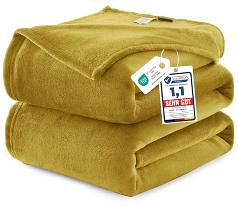 WAVVE Fleece Blanket King Size XXL Yellow 7.5ft x 9ft - Fluffy Soft Warm Versatile Extra Large Throw Blanket for Bed/Sofa/Couch Mustard, 270x230 cm