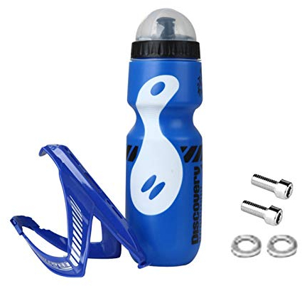 GeKLok Bike Water Bottle Cage and 21oz Premium Sports Bottle, Bike Water Bottle Set Lightweight Bike Bottle Holder(Blue)