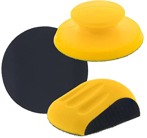 Dura-Gold Pro Series 5 Round & Mouse-Shaped Hand Sanding Block Pads for Hook & Loop and PSA 5 DA Sanding Discs - 2-Way Adapter Pad to Use PSA Sandpaper - Automotive Sand Polish Woodworking Furniture