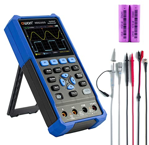 OWON HDS2102S Handheld Oscilloscope, 100MHz Bandwidth Portable 3 in 1 Digital Multimeter, 20000 Counts with 2 Channel USB Type C and 3.5 inch LCD Display