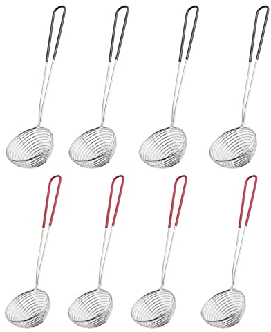 8 Pezzi Acciaio Inox Schiumarola Spider Filtro Skimmer con Manico,Skimmer colini Cucchiaio Wire Net Scolapasta Mesh, per Scolare i Cibi Fritti e Spaghetti