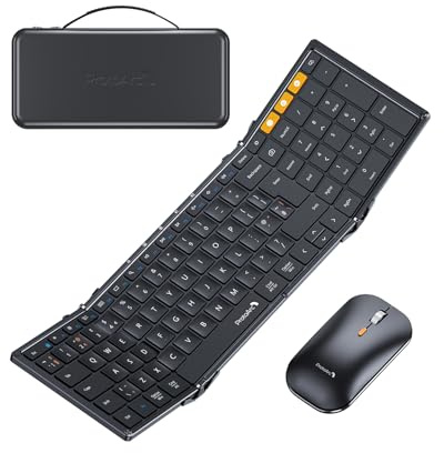 ProtoArc Foldable Keyboard and Mouse, XKM01 True Full-Size Folding Wireless Keyboard Mouse Combo for Business Travel, a Portable Office Suite On-the-Go, Compatible with Laptop iPad Tablet - Black Gray