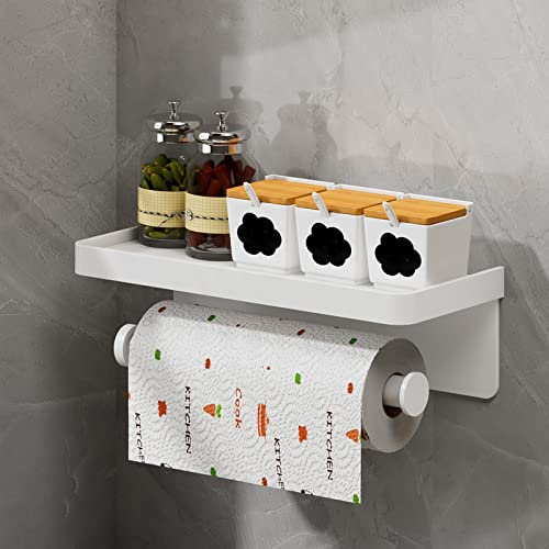 Paper Towel Holder With Shelf For Kitchen, Paper Towel Holder Wall Mount,White for kitchen roll