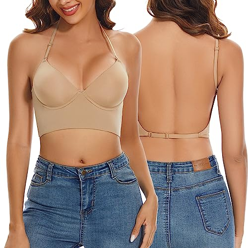 seagallery BHs mit tiefem Rücken für Damen, Push-Up-BH, tiefer V-Ausschnitt, rückenfrei, Multiway-Träger, wandelbarer BH, Drahtlifting-BH, nude, XL