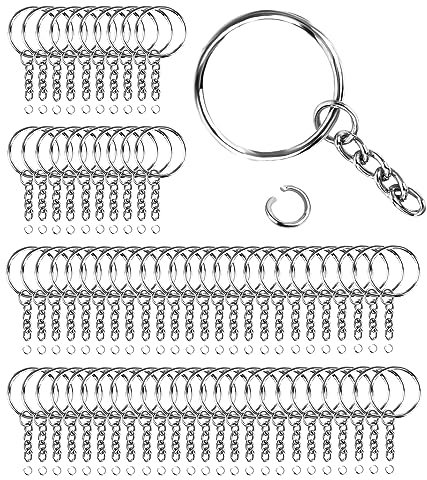 Set di 70 portachiavi da 25 mm, con catena, anello per il fai da te, portachiavi per il fai da te, per la creazione di gioielli, argento