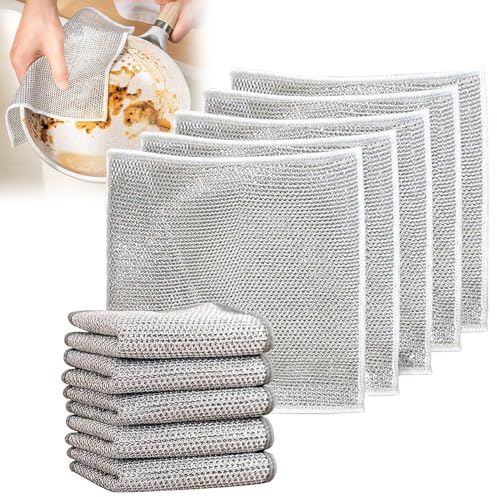 TERPINK Lot de 5 chiffons de nettoyage multifonctionnels anti-rayures en maille métallique argentée pour vaisselle, éviers, comptoirs, plaques de cuisson, rinçage facile, lavables en machine