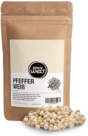 Spicy Welt Poivre Blanc Entier (500g) – Grains de Poivre Blanc pour Moulin | Idéal Poisson, Volaille, Sauce Crème & Béchamel | Saveur Fine & Assaisonnement Discret | 100% Naturel, Sans Additifs