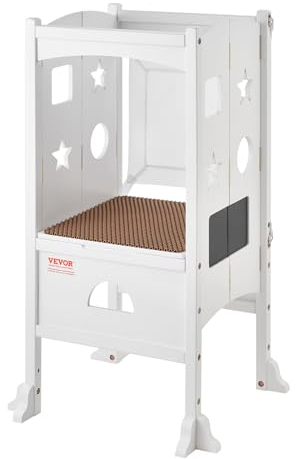 VEVOR Tritthocker Kinder 56,75 kg Gewichtskapazität Trittschemel 510 x 540 x 942 mm Hocker Massivholz Badhocker mit Sicherheitsschutzschienen Lernturm Kinderschemel Trittschemel Kinderhocker klappbar