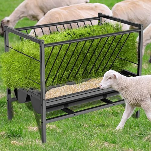 MOGOULUA Comedero de heno grande para cabras 2 en 1, comedero para caballos, pesado, gran capacidad, para ovejas, ponis, alpacas, terneros, comederos para establos de corral