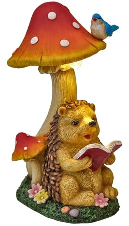 TERESA'S COLLECTIONS Garden Ornaments Outdoor, Lovely Hedgehog and Mushroom with Solar Lights, Waterproof Resin Hedgehog Ornaments, Hedgehogs Gifts, Birthday Gifts for Mum, Indoor Outdoor 17.5CM