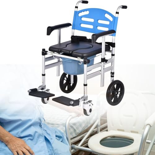 Fauteuils roulants de Salle de Bain 3 en 1, Chaise de Chevet avec Roue + rehausseur de siège de Toilette surélevé pour Personnes âgées + Chaise de Bain-Douche avec poignées