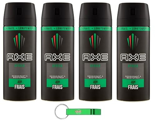 4x Axe Africa Deodorant und Körperspray - Body Spray für Männer Deo Spray 150ml + Beni Culinari Kostenloser Schlüsselanhänger