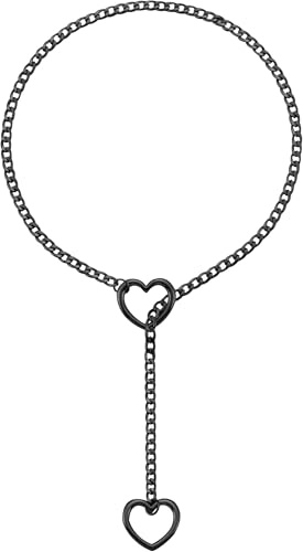 RWQIAN Justerbart Y-halsband för kvinnor glissement punk gotisk kubansk hjärtkedja runt lås silver guld svart Y-halsband 66–86 cm (26–34 tum)