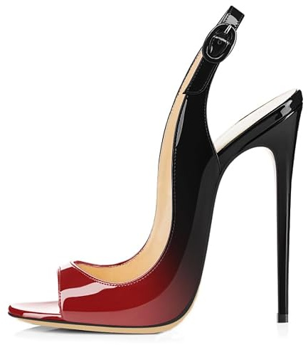Elashe Pumps Slingback Femme Hauts Talons Sexy Talon Aiguille 4,7 Pouces Peep Toe & Boucle Réglable Escarpins Parfaits pour Soirées Mode Rouge Noir EU36