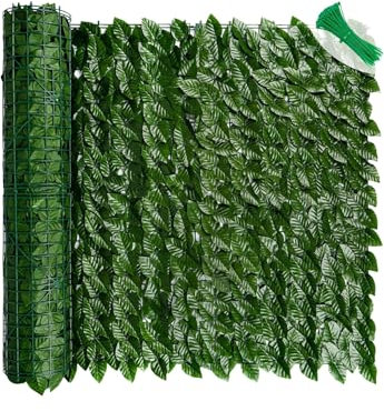 Bdit Accessoires de jardin imitation haie avec feuilles de Lauro, brise-vue pour balcon et clôture extérieure, 1 x 3 m, comprend 30 colliers verts