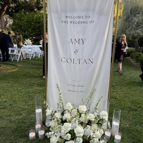 Panneau de bienvenue de mariage moderne, panneau en tissu personnalisé, bannière de bienvenue en tissu, panneau de mariage personnalisé en lin, panneaux et plaques décoratives bohème (38 x 127 cm x