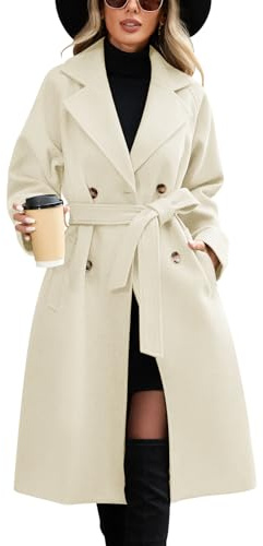 CMTOP Cappotto Donna Lungo Elegante Classico Doppiopetto Trench, Antivento Giacca a Maniche Lunghe Primaverile Autunno Inverno Cappotti Windbreaker con Tasche e Cintura(Avena,L)