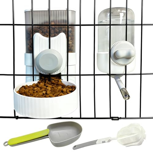 Rabbit Gravity Feeder Waterer Set Automatic Guinea Pig Food Water Dispenser Food Water Bowl Feeding Station for Puppy Kitten Guinea Pigs Chinchilla Hedgehog Small Animals (Grey)