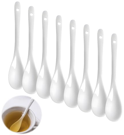 8 cucharas de huevo de porcelana, 13 x 2,5 cm, cucharas de porcelana pequeñas, cucharillas de café de cerámica, versátiles, cucharas de mermelada, cucharas de especias, para restaurantes, tiendas de