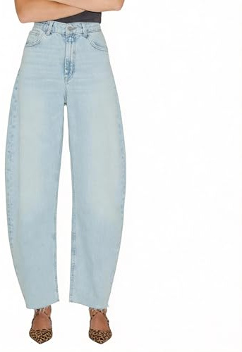 ZendEsltenx Barrel Jeans for Women Trendy Wide Leg Baggy Cropped Denim Pants Y2K Boyfriend Jeans Light Blue