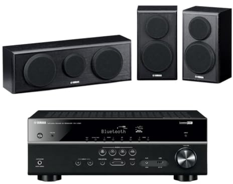 YAMAHA RX-V385 5.1-Channel 4K Ultra HD AV Receiver with NS-P150 Center/Surround, Speaker Package, Black