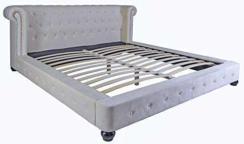 Ehebett Chesterfield Samt Weiss Bett Doppelbett 180 x 200cm Polsterbett Vintage fha054 Palazzo Exklusiv