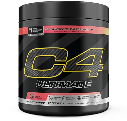 C4 Ultimate Pre Workout Powder Watermelon - Sugar Free Preworkout Energy Supplement for Men & Women - 300mg Caffeine + 3.2g Beta Alanine + 2 Patented Creatines - 20 Servings