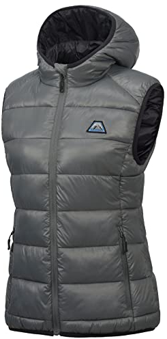 Mapamyumco Damen Daunenweste leichte wasserdichte lässige Outdoorjacke mit Kapuze, ärmellose Daunenjacke Grau L