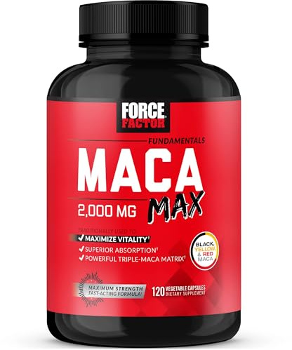 Force Factor Maca Max, Maca Root Capsules to Maximize Vitality & Performance, Made with Black Maca, Red Maca, & Yellow Maca Powder, Maca Root Powder, 2000mg, 120 Capsules