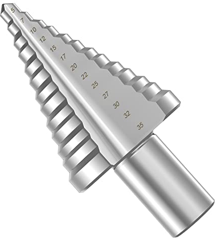 flintronic Step Drill Bit 5mm-35mm, HSS Titanium Coated Double Slot Cone Cutting Drill for Sheet Metal Hole Drilling Cutting, Multi Size Hole Stepped Up Unibit for DIY Lovers Electrician