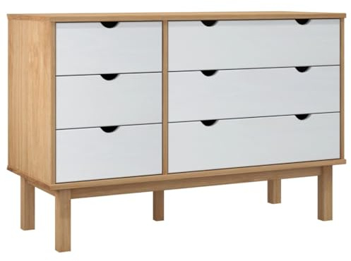 vidaXL Cómoda Cajonera Almacenamiento Organizador Mueble Dormitorio Cocina Salón Entrada Aparador Armario Decoración Madera Maciza Marrón y Blanco
