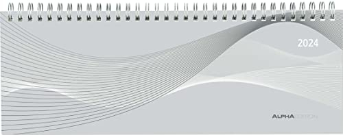Tisch-Querkalender PP-Einband 2024 - Büro-Planer 29,7x10,5 cm - Tisch-Kalender - silber/grau - Registerschnitt - 1 Woche 2 Seiten - Alpha Edition