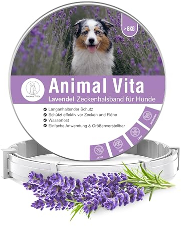 Animal Vita® Lavendel Zeckenhalsband für Hunde [Effektiver Schutz vor Ungeziefern] wasserdicht und verstellbar - bis zu 8 Monate Zeckenschutz mit 100% natürlichen Inhaltsstoffen, Lavendel