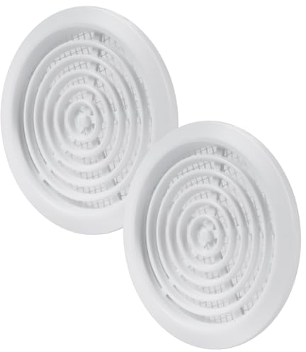 Vent Systems 2 Stück 80 mm Weiß Luftregister – Lüftungsgitter durch die Tür - Mit Insektenschutzgitter - runde Lüftungsgitter für den Innenbereich – Badezimmer, Schrank, Garage