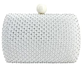 MODELISA - Bolso Clutch Cartera De Mano Brillo Cadena Hombro Fiesta Boda Noche Evento Mujer (Blanco)