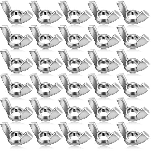 Flügelmutter M6, 30 Stück 304 Edelstahl Schmetterlingsmutter Flügelmuttern Metrische Flügelschrauben Silber Wing Nut für DIY Tools Elektronische Geräte Hardware