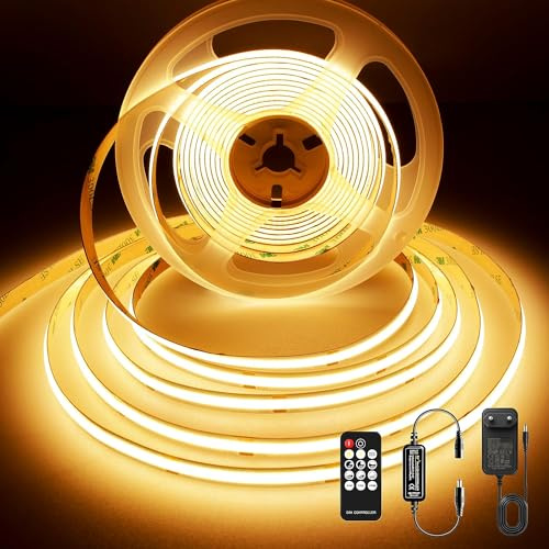 BERIXDEEP Tira LED COB 3m Tira LED Regulable con Mando e Alimentación, DC24V, CRI>90, 8mm Ancho, Tira Luces LED Continua para Decoración de Dormitorio, Blanco Calido 3000K
