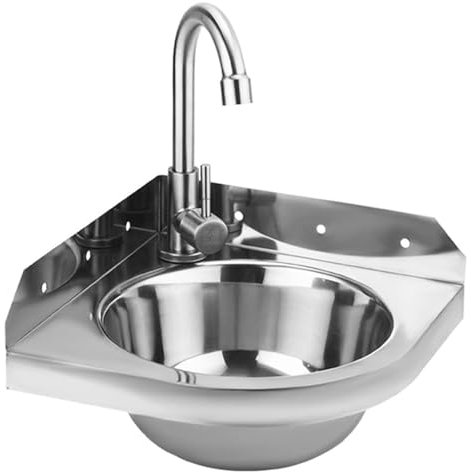 Stainless Steel Corner Washbasin Wall Mounted Wash Basin Triangular Wash Basin With Hot And Cold Water Taps Bathroom Sink For Motorhome, Boat, Bathroom, Toilet, Garage