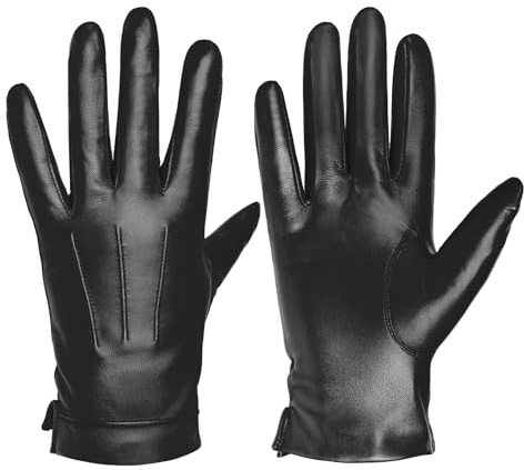 Harssidanzar Mens Leather Gloves Genuine Sheepskin Cashmere Lined Warm Touchscreen Texting Gloves SM052US (Black(touchscreen), XL)