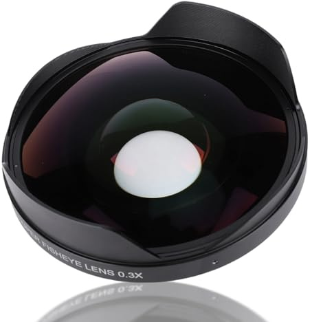 Fisheye Lens Wide Angle, High Definition 0.3X Fisheye Lens with Hood 72mm Thread Mount Long Depth of Field Compatible with Camcorder, Multi Layer Optical Glass