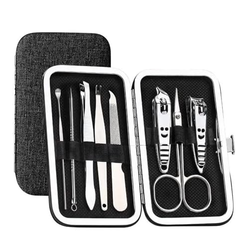 Set Cortauñas Kit de 8 piezas, ergonómico, preciso, versátil, for uso en el hogar y en el salón, elementos esenciales for el cuidado de las uñas, manicura de tendencia Set de Manicura Pedicura(Negro)