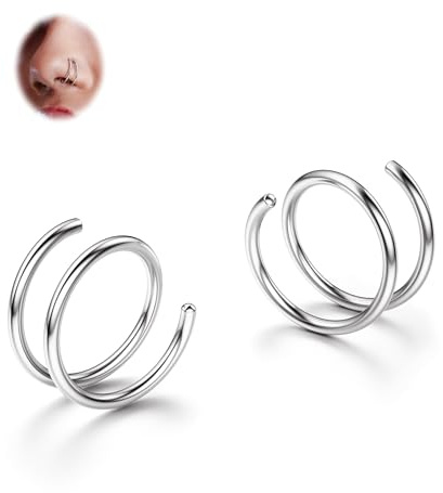 BodyBonita - 2-8 Aros Nasales Dobles de Acero Inoxidable 316L Suavizados para Piercings Individuales 22G 20G 18G Aros Nasales Flexibles con Espiral para Mujer 8 mm 10 mm