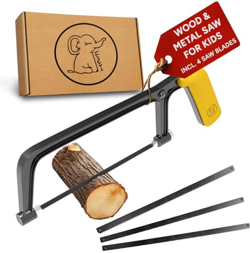 Eli® Kindersäge ab 6 Jahre inkl. 4 Sägeblätter für Holz und Metall- echte Bügelsäge zum Basteln – werkeln – reparieren für alle Baumeister und Bauarbeiter - Säge für Kinder - Geschenkidee