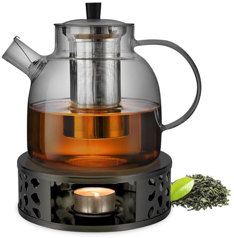 Theiere in vetro con fornello, teiere in vetro con infusore, teiera con infusore, teiera con infusore, scalda teiera teiera teiera con fornello per tè sfusi e bustine di tè