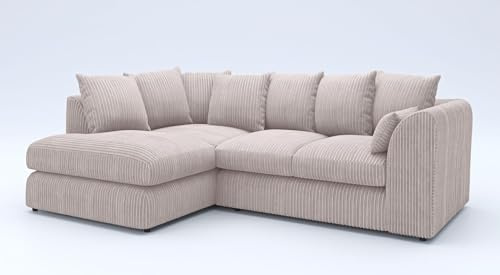 New Fabric Corner Sofa Firm | Soft Jumbo Cord 3-4 Seater Corner Sofa Left/Right Hand Facing) (Cream, Left Hand Facing)