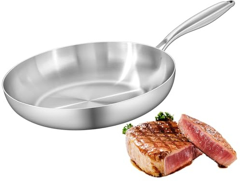 Rehomy Padella in acciaio inox, 30 cm, a triplo strato, in acciaio inox, a induzione, universale, adatta per tutti i tipi di piatti, forno e lavastoviglie